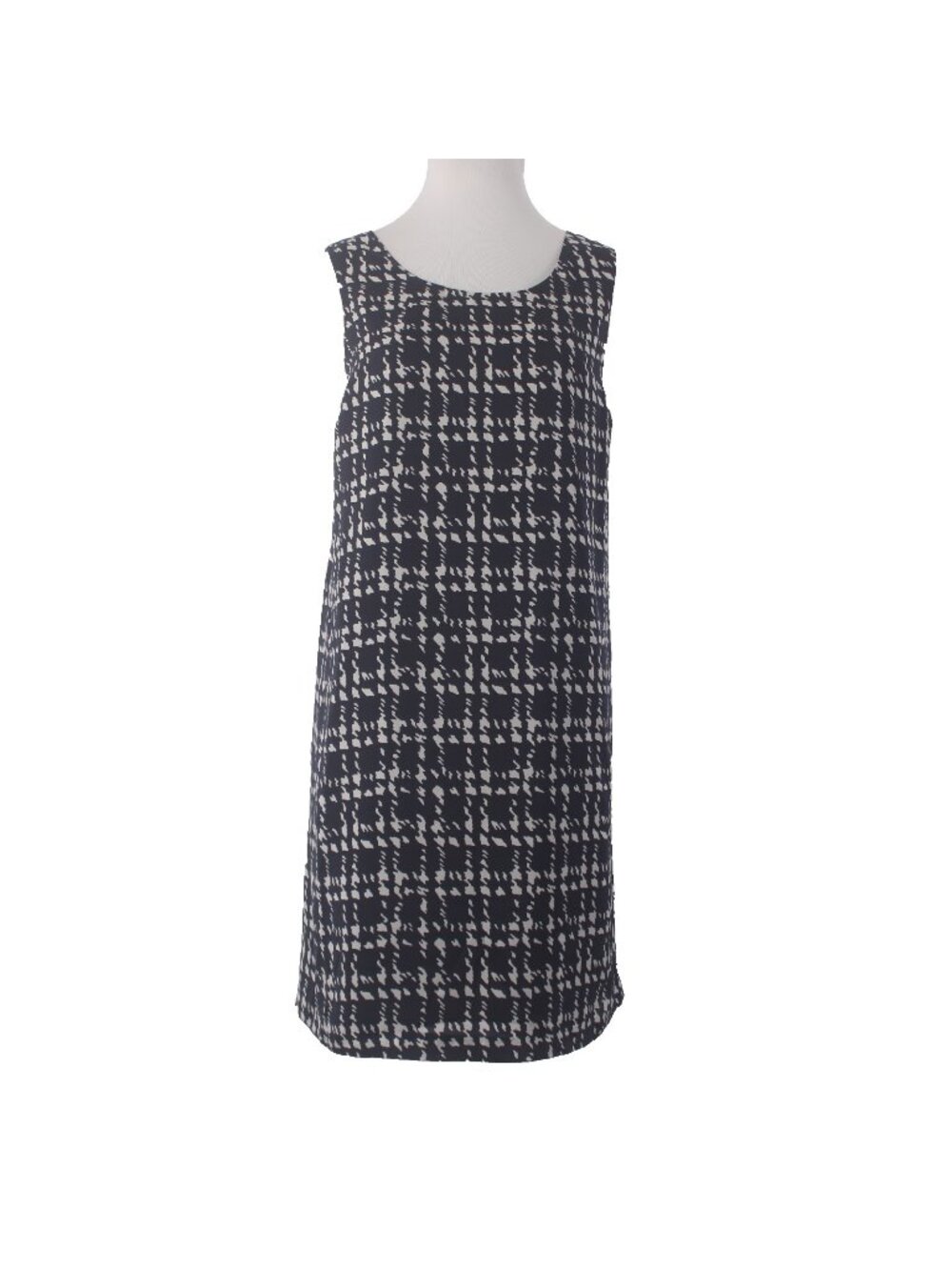 Daisy Fuentes Dress NEW $60 Checkmate Sz L Navy Blue White Lined 100% Polyester